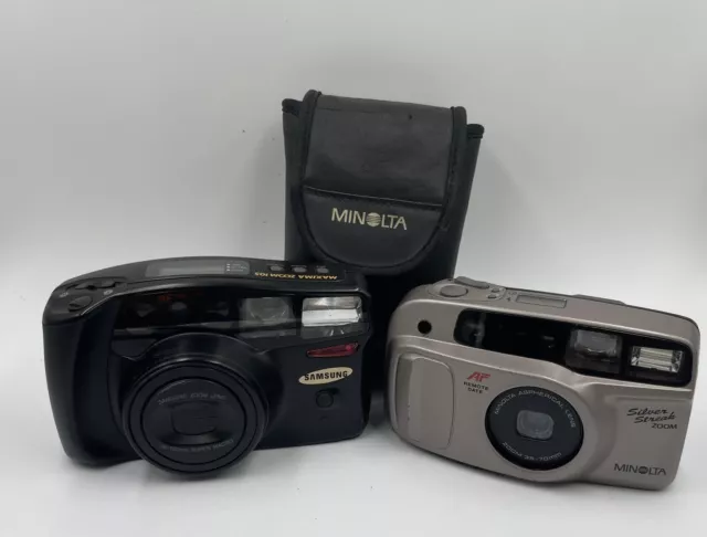 MINOLTA Silver Streak ZOOM & SAMSUNG Maxima Zoom Point & Shoot Film Camera LOT