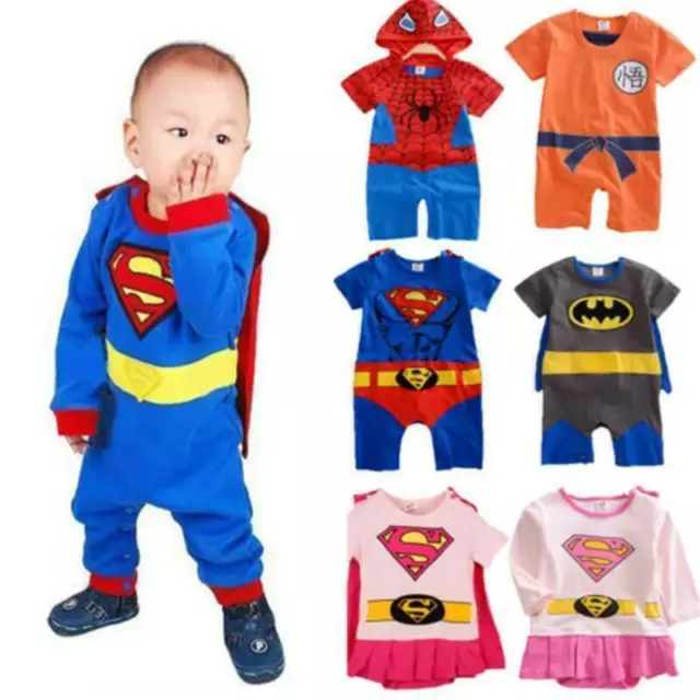 Baby Boys Girls Superhero Superman Romper Cape Cosplay Costume Jumpsuit Clothes