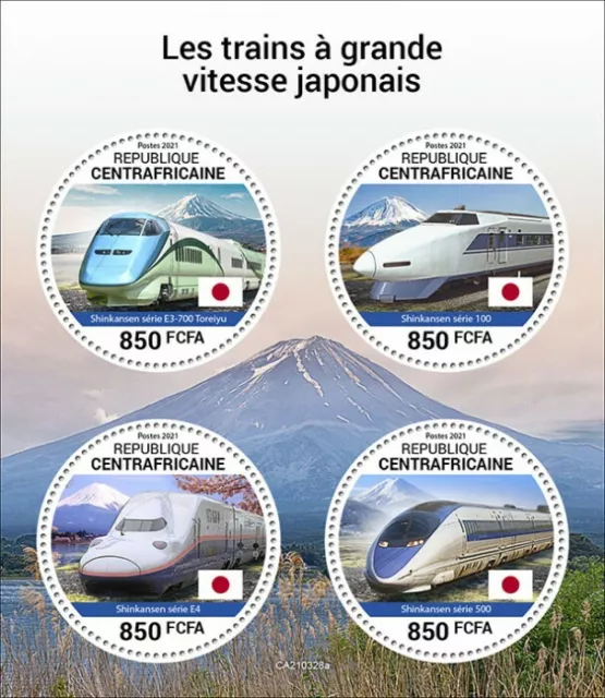 Central African Rep 2021 MNH Railways Stamps Japanese High-Speed Trains 4v M/S