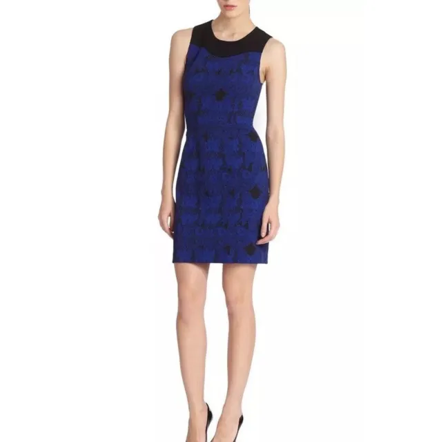 Ali Ro Dress Size 0 Sapphire Blue Lace Jacquard Sheath Mini $328 Aliro