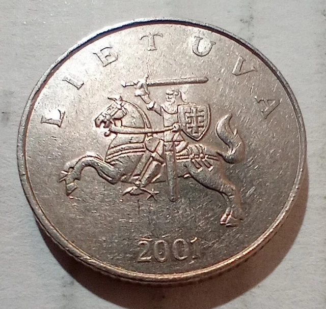 1 Litas 2001 Lithuania Coin Lietuva Knight Horse Sword Coat of Arms