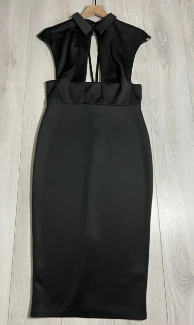 NWOT ASOS Black Stretch Waistcoat Plunge Pencil Midi Dress Sz 10