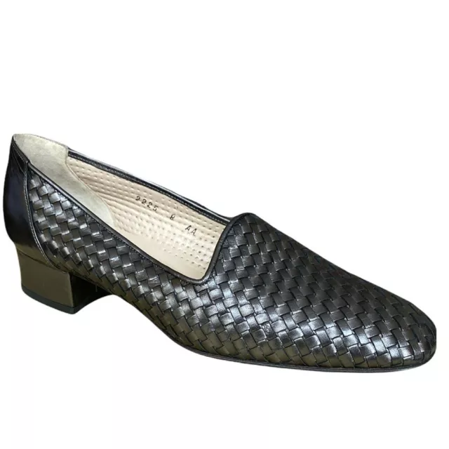 JOEL PARKER Women's "MINNIE" Pewter Woven Leather Loafers size 8 NARROW