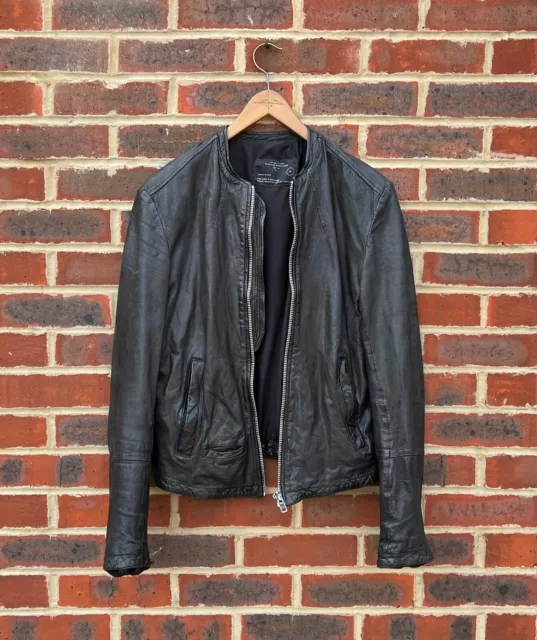 *STUNNING* All Saints Mens COLLIDE Leather Biker Bomber Jacket MEDIUM