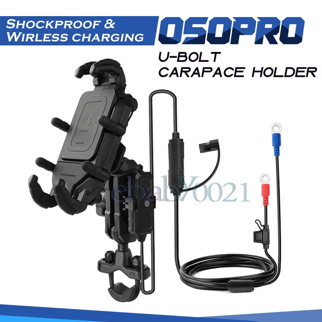 osopro Motorcycle Phone Wireless Charge Mount U-Bolt Carapace Holder Shockproof