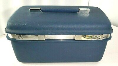 Vintage Blue Samsonite Saturn Makeup Train Case Carry On Luggage w/ Tray