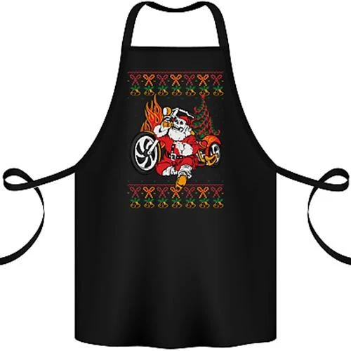 Biker Santa Christmas Motorcycle Motorbike Cotton Apron 100% Organic