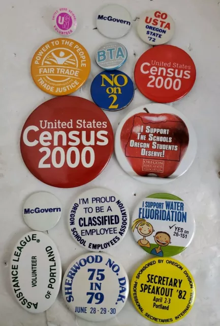 Vintage Lot Of 15 Political Button Pins - Rare