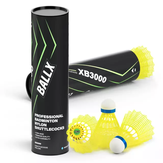 BallX 6x Profi Badminton Nylon Federbälle - Vollkork, mittlere Geschwindigkeit