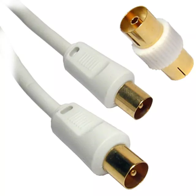 5m TV Aerial Cable Long Coaxial Coax Male to M Extension GOLD WHITE RF Fly Lead