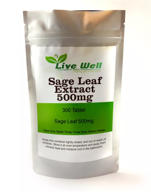Sage Leaf Extract 500mg Tablet for Hot Flushes Night Sweats & Menopause Symptoms