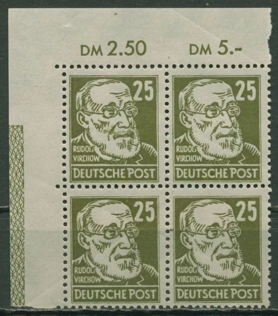 SBZ Allg. Ausgabe 1948 Virchow Randleiste oliv 221 4er-Bl. Ecke 1 RL 1 postfr.