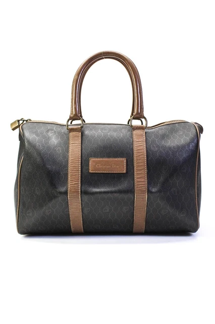 Christian Dior Womens Trotter Coated Canvas Boston Bag Bowler Tote Handbag Black