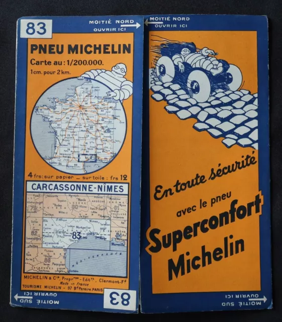 Carte 1932 MICHELIN 83 CARCASSONE NIMES Guide Bibendum pneu tyre map