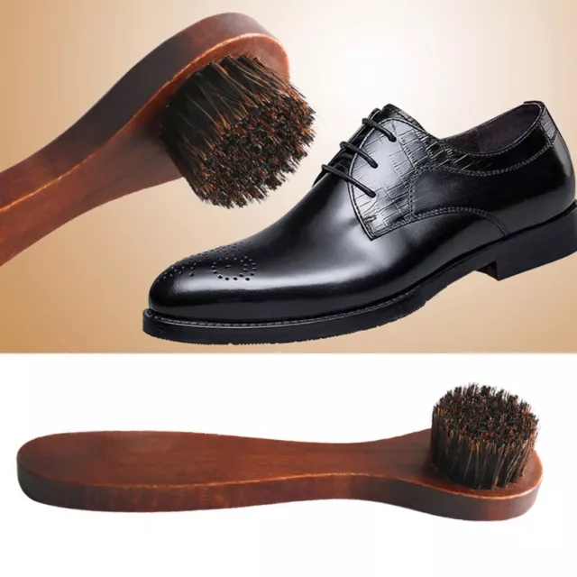 Wood Handle Bristle Horse Hair Brush Shoe Boot Polish Shine Cleaning Dauber //