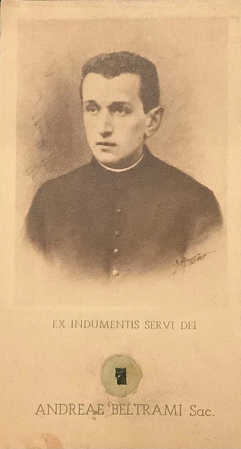 Reliquia ex indumentis Andrea Beltrami sacerdote su santino antico con sigillo