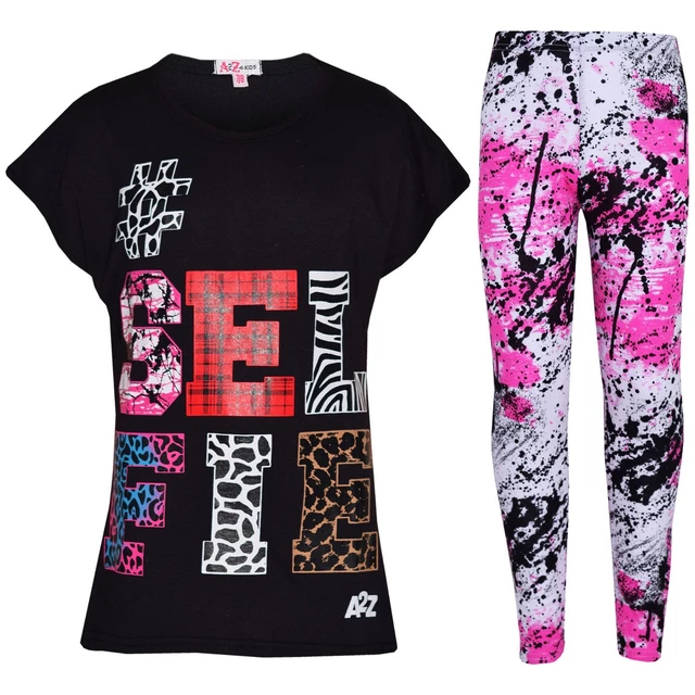 Top per bambine stampa selfie nera alla moda set 7-13