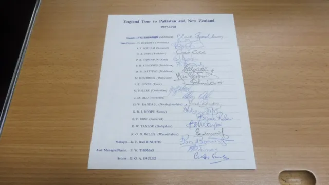 England Tour To Pakistan/NZ 1977/78 - Official Sheet Fully Signed By 19