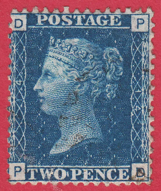 GB QV 1869 2d BLUE PLATE 14 PD SG47 GU LIGHT CANCEL