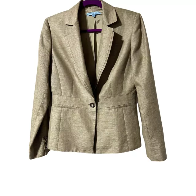 Antonio Melani Womens Blazer Linen Blend Size 6 Beige Gold Shimmer Shiny Jacket