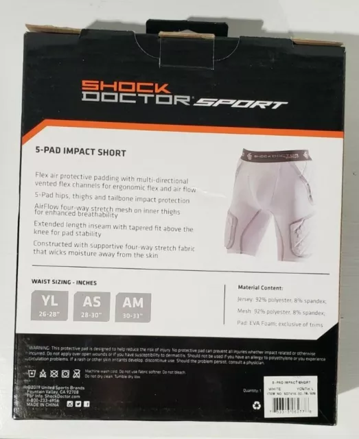 Shock Doctor Sport 5 Pad Impact Short PADS hanche cuisse et coccyon jeunesse grand.  2