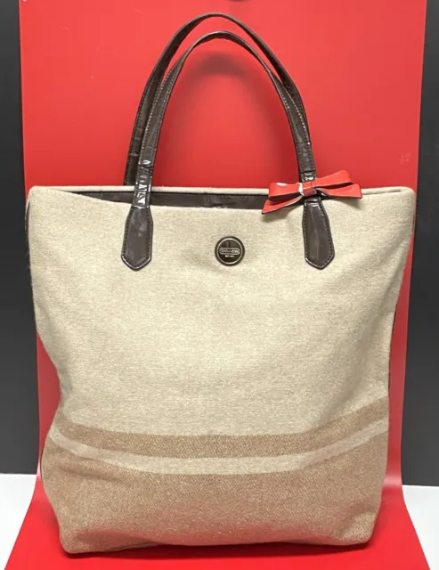 COACH Handbag Beige Cream Cozy Wool Leather 24665 Red Bow **EUC** RUSTIC CHIC!!