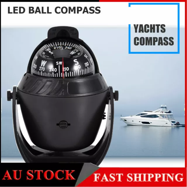 1PC Magnetic Boat Compass White Built in Light 65mm Card Pivoting Marine Sea AU