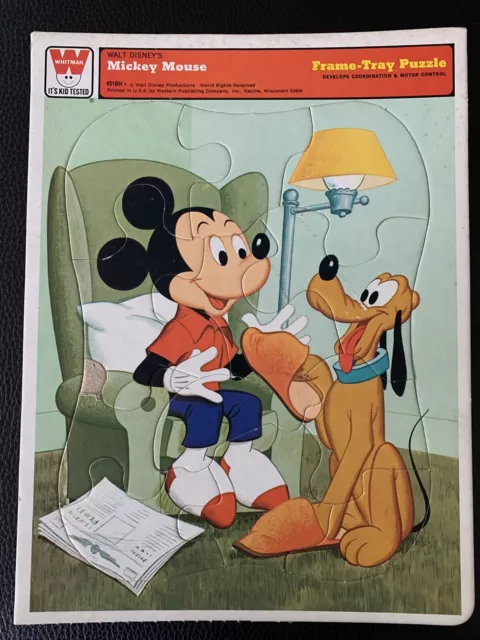 Vintage Whitman Walt Disney Mickey Mouse & Pluto  Frame Tray Puzzle #4510H