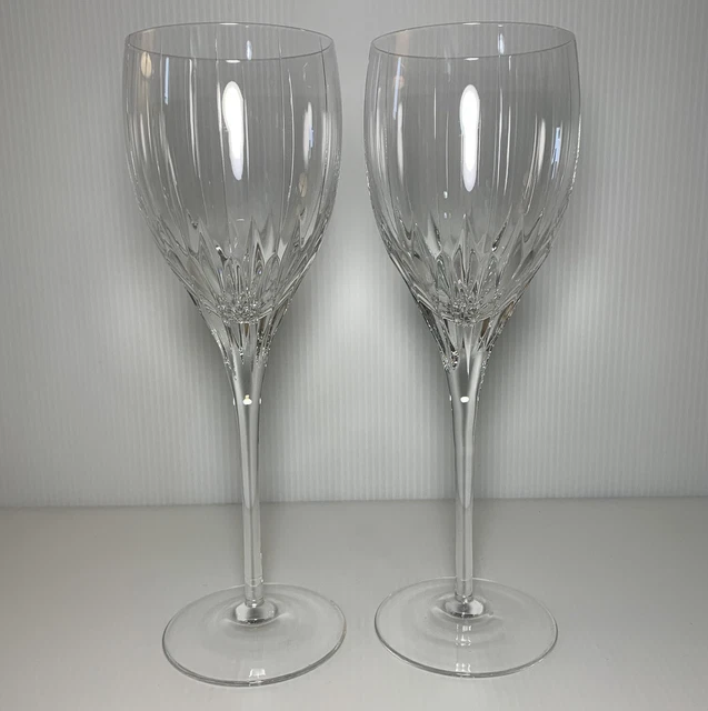 Pair of Vintage Mikasa Lead Crystal Phoenix Striped Water Goblets 9.25"