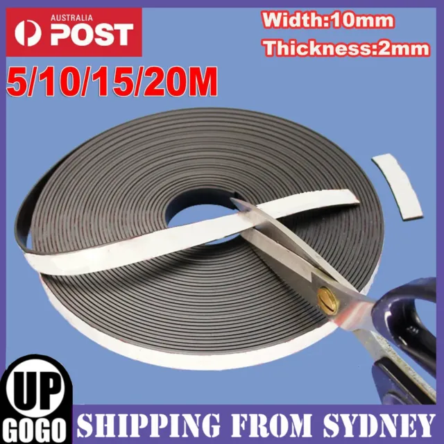 5/10/15/20M Strong Magnetic Magnet Sheets Self Adhesive Roll Tape Rubber Strip