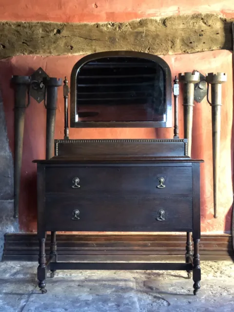 Beautiful Vintage Period Antique Victorian Beaded Oak Dresser & Mirror 1800's