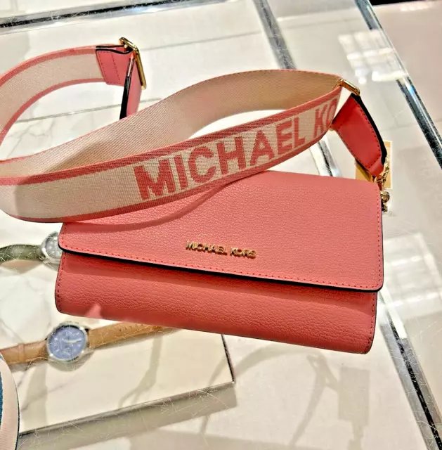Michael Kors Womens Large Leather  Zip Around Wallet Crossbody Bag Purse Handbag
