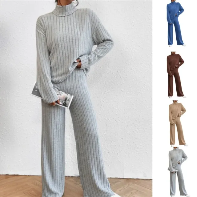 Womens Lounge Wear Tracksuit Ladies Knitted Tops Pants Casual Co-ord Loose Set