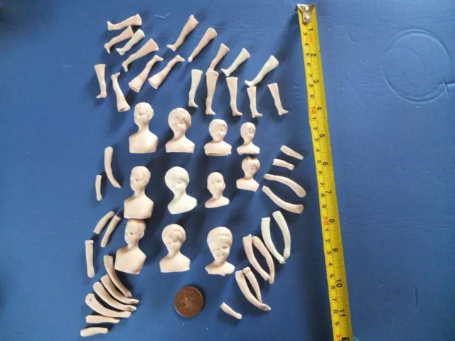 52 Bisque Doll part heads ,legs and arms Miniature