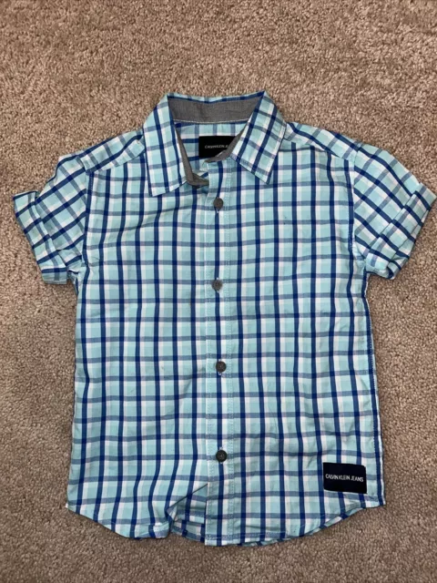 Calvin Klein Jeans Brand Blue Plaid Button Up Boys Size 5￼