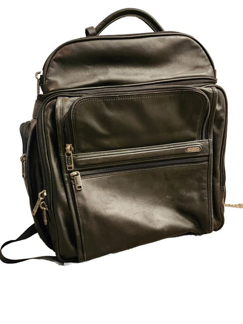 Tumi Alpha Leather Brief Pack Travel Bag - Black Leather