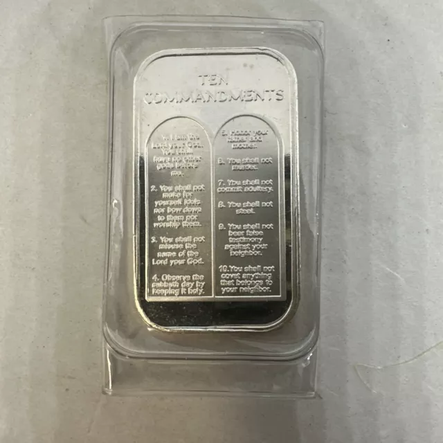 The Ten Commandments  One Troy Ounce .999 Fine Silver Art Bar