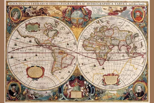 World Map 17th Century Antique Vintage Art Print Poster 24x36