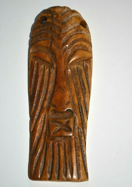 Rare Antique African Songye Tribe Hand Carved Cow Bone Mask Pendant Congo Africa