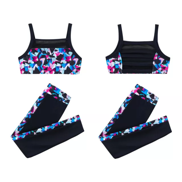 Girls 2 Piece Gymnastics Dance Outfit Crop Top+Leggings Set Tracksuit Sportswear