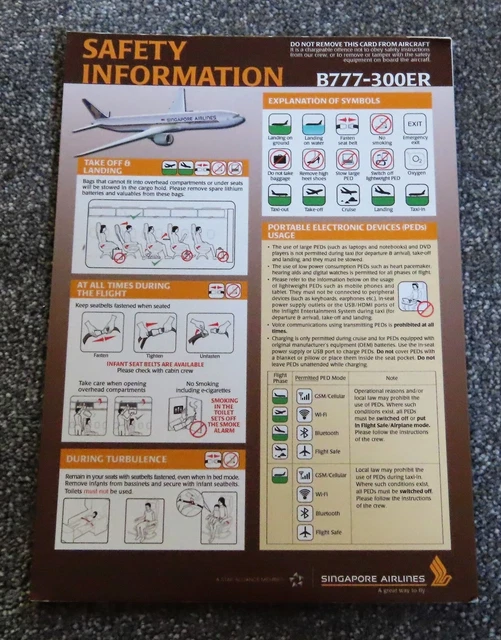 SINGAPORE AIRLINES BOEING 777 300ER Airline Safety Card 6.16 PicClick