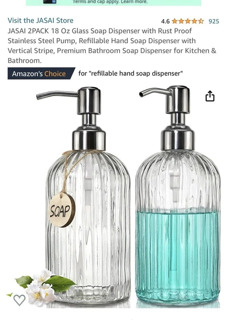 Set 2 Dispenser Sapone In Vetro 300ml - Ricaricabili Per Bagno E Cucina - Foto 13