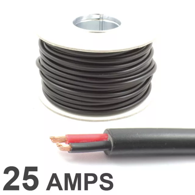 Round Twin 2 Core Cable 12v 24v Thin Wall Wire 25 AMP Rated 2mm² 10M 30M 100M