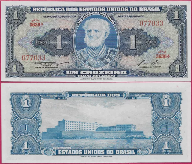 Brazil 1 Cruzeiro 1954 Unc Serie 3636A,Portrait Of Joaquim Marques Lisboa,(Marqu