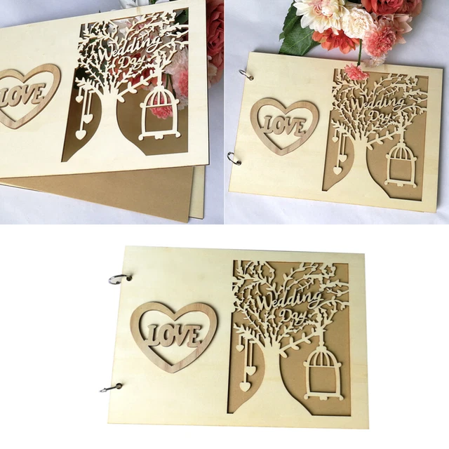 Livre d'or en bois creux Mariage Amour Album photo Cadeau Livre d'or Inscription