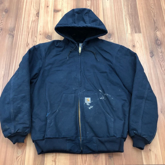 Vintage Carhartt Blue Long Sleeve Quilted Hoodie Canvas Work Jacket Size M