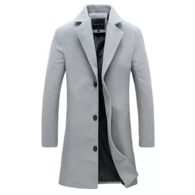 Men's Winter Trench Coat Long Jacket Lapel Neck Outwear Single Breasted Overcoat 7
