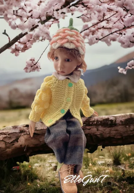 Handmade  Berry cardigan and Flower Hat  for Small Stella by Connie Lowe.