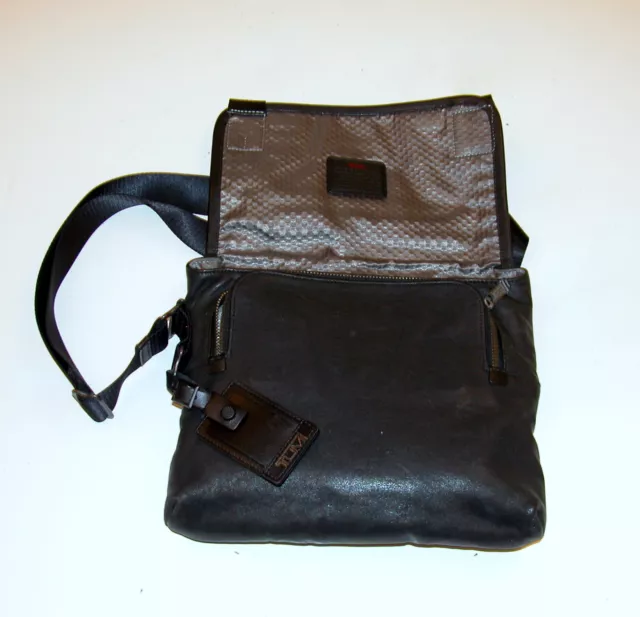 TUMI Alpha 2 All Leather Beale 12" Mini Messenger / Crossbody Bag 22371 ~ Black 3