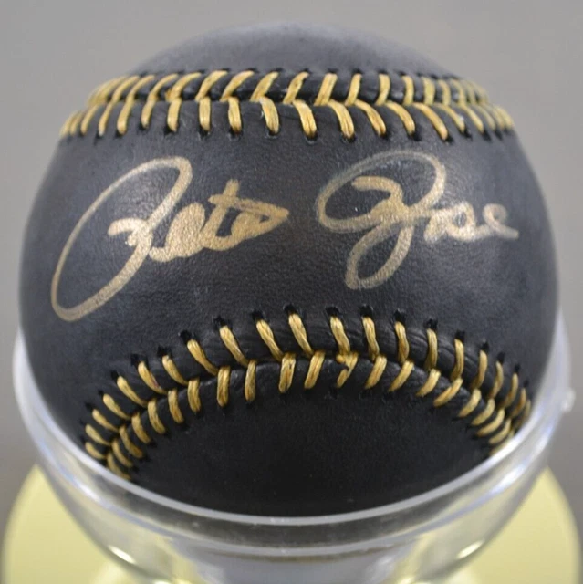 Pete Rose Reds Autographed Black Baseball Auto 9 Grade 10 w/PSADNA COA EXBB11